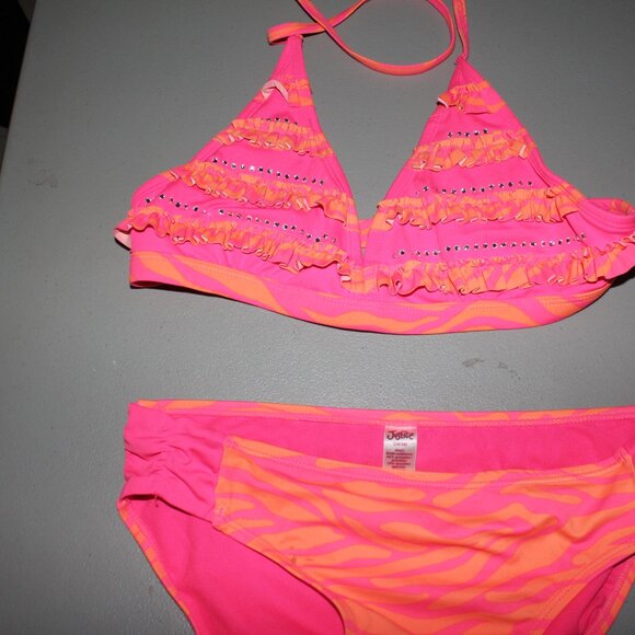 Pink & Orange 2 Pcs Justice Bikini Swimsuit Size 16 - Picture 2 of 10
